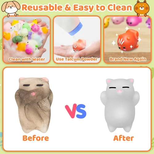 Vista 4 de Dioju 110 juguetes esponjosos Mochi, mini Kawaii Squishies a granel, juguetes sensoriales para ansiedad, bolsa de golosinas, recuerdos de fiesta