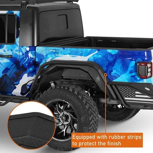 Vista 6 de Hooke Road Gladiator JT - Guardabarros planos, guardabarros delanteros y traseros resistentes con luces LED intermitentes para camionetas Jeep