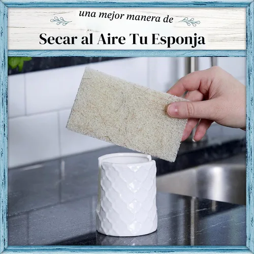 Vista 7 de Home Acre Designs Soporte de esponja para fregadero de cocina, decoración rústica de cocina para el hogar, cerámica blanca