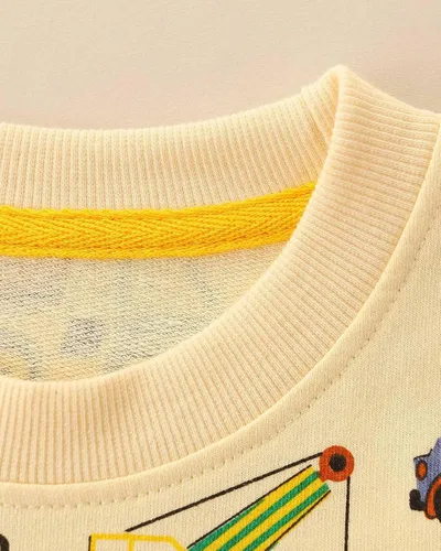 Vista 4 de Sudaderas divertidas con cuello redondo y estampado espacial de excavadora para niños, para otoño e invierno, de algodón