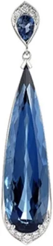 Vista 3 de Pendientes largos de cristal azul con forma de pera, diseño de gancho, estilo bohemio, joyería hecha a mano, excelente libro de moda