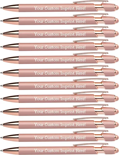 Vista 12 de ExpressDesigns™ - Bolígrafos personalizados de alta calidad de oro rosa con lápiz capacitivo Acento rosa Bolígrafos personalizados con nombre