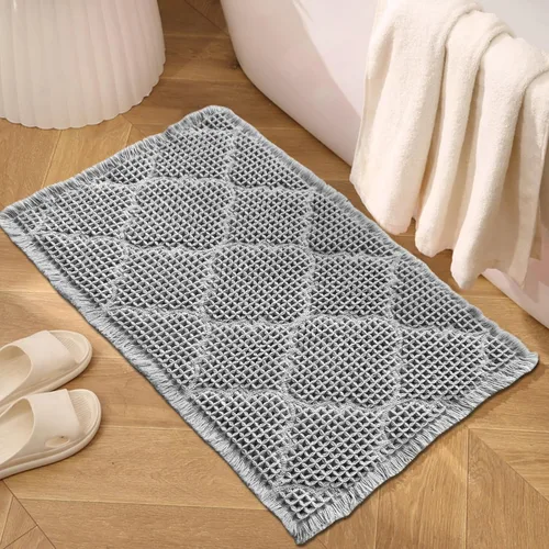 Vista 13 de ZALL Tapete de baño de punto gofre, súper absorbente, antideslizante, color marrón, 17 x 24 pulgadas, patrón geométrico de diamante, lavable a