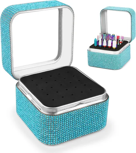 Vista 10 de Cellentool Caja de Rhinestone para Brocas de Uñas - Caja de Almacenamiento Portátil a Prueba de Polvo con 25 Agujeros, Organizador para Brocas