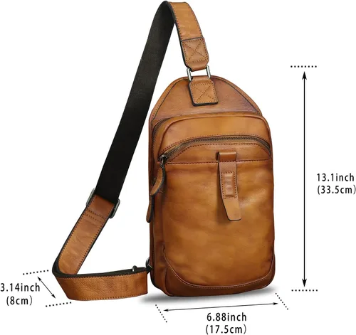 Vista 5 de LRTO Bolso de cuero genuino para hombres y mujeres retro de cuero bandolera bolso bandolera bolso de hombro bolsa de pecho