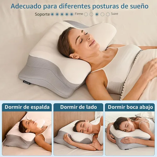 Vista 7 de Ylekto Almohada cervical para el cuello para aliviar el dolor, almohada ergonómica para dormir de lado para dormir, almohadas de espuma Gris claro
