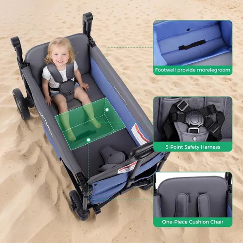 Vista 4 de Wagon Stroller for Kids, All Terrain Stroller Wagon with Removable Canopy, Toddler Wagon Stroller with Adjustable Push and Pull Handlebar, Large