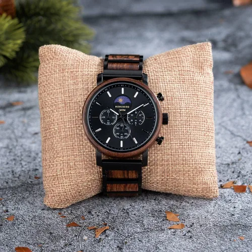 Vista 8 de 2win Reloj de madera personalizado para hombres, marido, reloj de pulsera de madera grabado personalizado con patrón de conversión de día y noche