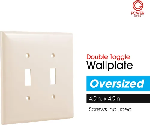 Vista 2 de Power Gear - Placa para interruptor doble en pared, gran tamaño, color almendra claro