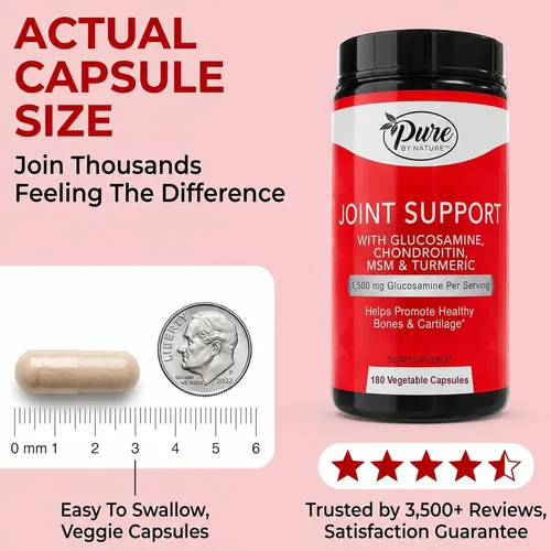 Vista 7 de Pure By Nature Glucosamina condroitina MSM cúrcuma Boswellia (suministro para 60 días) – Suplemento de apoyo articular para mujeres y hombres, apoyo