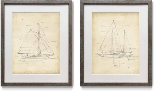 Vista 13 de Renditions Gallery Antique Coral in Navy (1) 2 Piece Framed Artwork Set, Underwater Ocean Themed Pair, Blue, Modern Distressed Silver Frame, White