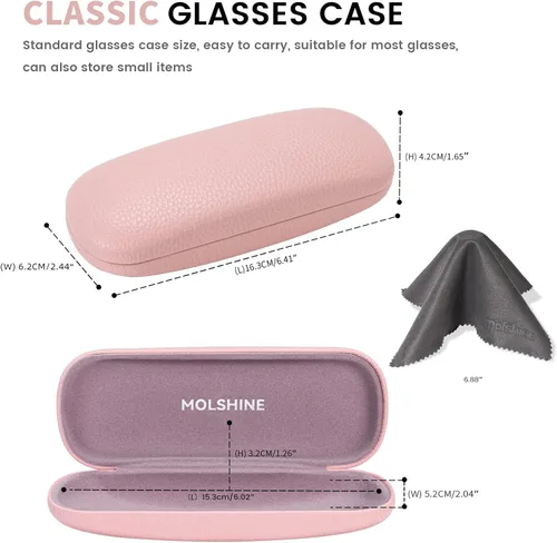 Vista 2 de molshine Estuche rígido de piel sintética para gafas, estuche portátil de viaje para hombres, mujeres, niñas, viajes, estudio, trabajo