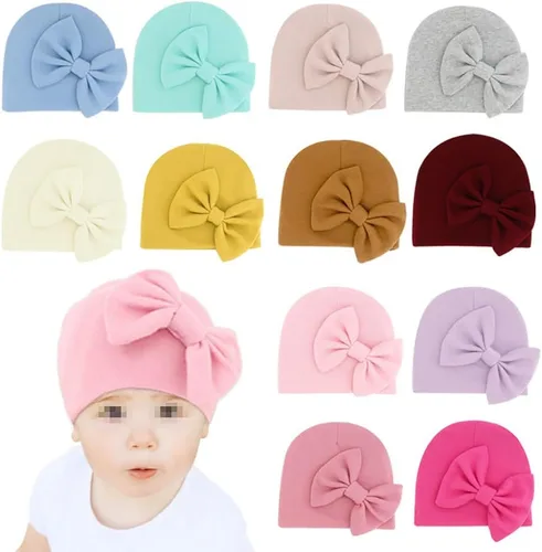 Vista 2 de GSHLLO 1 juego de sombreros de hospital para recién nacidos, manoplas de lazo suave, gorro para guardería, guantes para niños y niñas