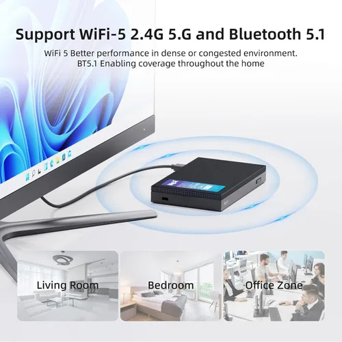 Vista 4 de MeLE Quieter3C Mini PC sin ventilador N5105 8GB 128GB pequeña computadora de escritorio Triple Display Dual HDMI Micro PC WiFi 5 BT5.1 Ethernet BIOS
