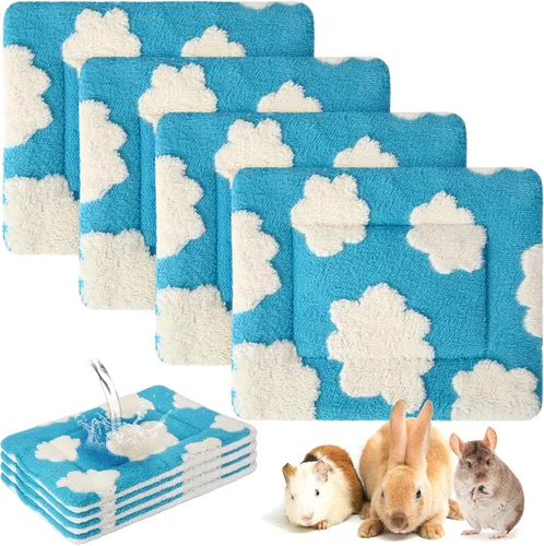 Vista 18 de Haull - Juego de ropa de cama impermeable de conejillo de indias, suave para perro y gato, tapete de felpa para jaula de animales pequeños, conejo