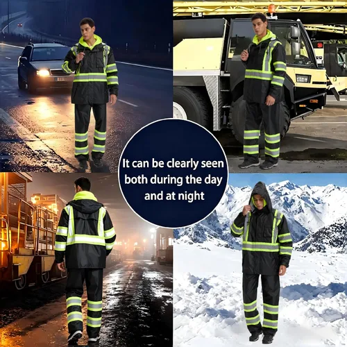 Vista 5 de SRsafety Equipo de lluvia de alta visibilidad, equipo de lluvia de trabajo de alta visibilidad clase 3 para hombres, trajes de lluvia de construcción