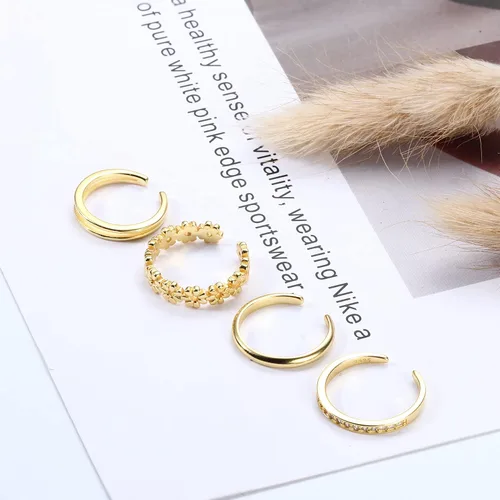 Vista 4 de ADRAMATA Juego de 4 anillos de plata de ley 925 para mujer, anillos de banda ajustable abiertos, Plata, circonita