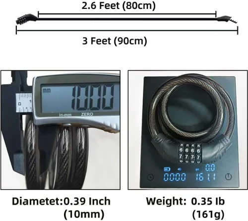 Vista 3 de Revelook Cable de Bloqueo para Bicicleta de Combinación de 4 Dígitos de 3 Pies de Largo, Candado Antirrobo Reajustable para Bicicleta para Scooter