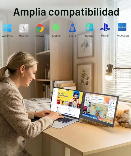 Vista 8 de Extensor de pantalla para portátil de 1.87 libras, ultraportátil y ultra delgado, 14.2 pulgadas, FHD 1080P, monitor portátil dual para portátil
