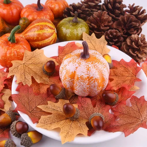 Vista 3 de FEPITO 56 piezas de conos de pino de calabazas de otoño para decoraciones Mini calabazas artificiales, conos de pino, hojas de otoño, bellotas