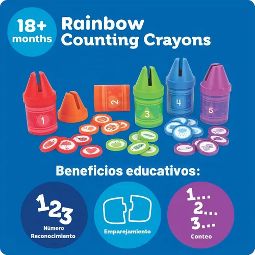 Vista 6 de Learning Resources Counting Crayons - Juguetes de aprendizaje para niños pequeños para clasificar y contar colores, juguetes numéricos, Montessori