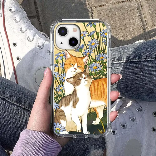 Vista 5 de Funda con diseño de flores de gato para iPhone 13 Mini, diseño estético de animales lindos, funda completa de TPU suave para iPhone 13 Mini Flor