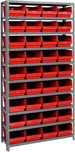 Vista 322 de Quantum QSBU-245BK Heavy Duty Shelving Unit with (7) Shelves and (24) QUS245 Black Bins for Garage Warehouse Storage Distribution 400 lb Load
