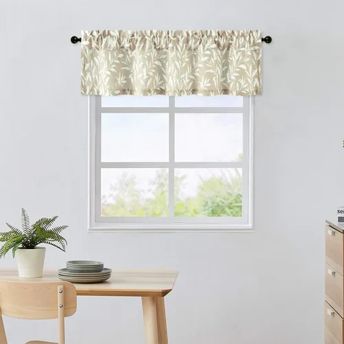 Vista 25 de VOGOL Cortinas de cenefa de jacquard dorado con diseño de flores de lujo para dormitorio, sala de estar, comedor, 52 x 14 pulgadas, 1 panel, negro