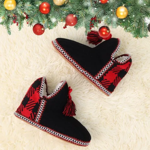 Vista 5 de GPOS - Botines de estambre de cachemira para mujer, pantuflas para uso en casa, de algodón, acolchadas