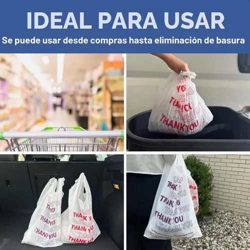 Vista 5 de Bolsas de transporte de camisetas Bagtron, bolsas de plástico desechables con asas para compras y restaurantes, 1/8 barril, 0.51 mils, color negro