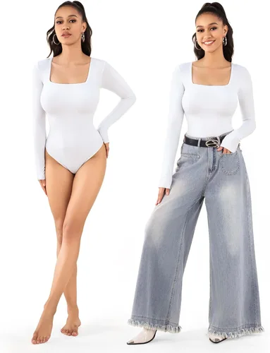 Vista 2 de MANGOPOP - Body de manga corta con cuello cuadrado para mujer