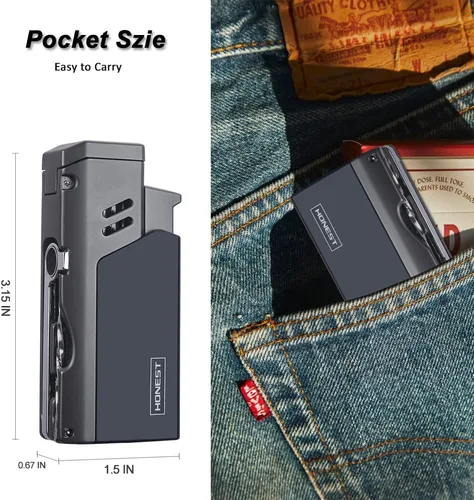 Vista 2 de PROMISE Jet Torch - Encendedor de puros, llama ajustable, recargable con butano, para exteriores (negro)