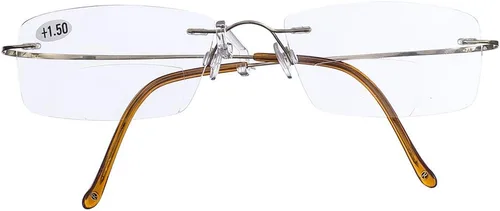 Vista 2 de Jcerki Lentes de lectura bifocales de aleación de titanio súper ligeros, para hombres y mujeres, lentes de lectura sin montura + estuche para lentes