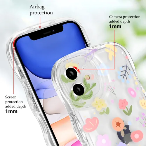 Vista 3 de Newseego Funda para iPhone 11, bonita funda transparente de flores coloridas y rizadas, con una bonita cadena de pulsera de flores para mujeres