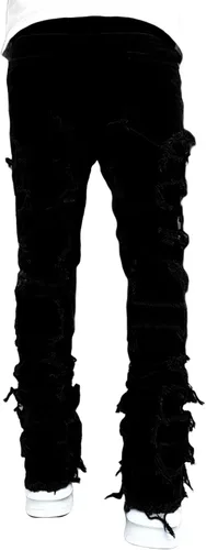 Vista 4 de LouVasabuce Pantalones de mezclilla desgastados desgastados y desgastados para hombre, corte recto, ajuste regular, pantalones de mezclilla apilados