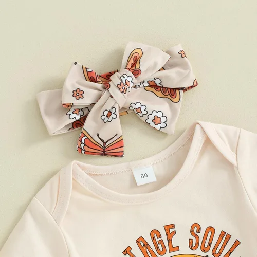 Vista 110 de Sejardin Ropa de verano para bebé y niña, recién nacida, manga corta, con letras, mameluco elástico con diadema