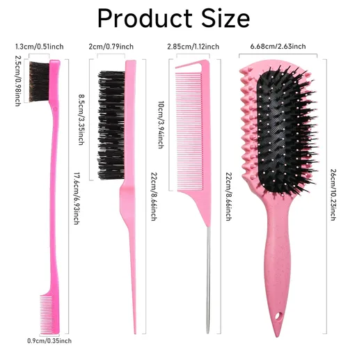 Vista 2 de Cepillo definidor de rizos, productos de cepillo de pelo rizado con 3 piezas de cepillo de pelo de espalda resbaladiza, cepillo de cerdas, peine