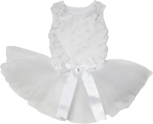Vista 3 de Petitebella Vestido para perro cachorro tutú con camisa floral de tul (beige, talla S)