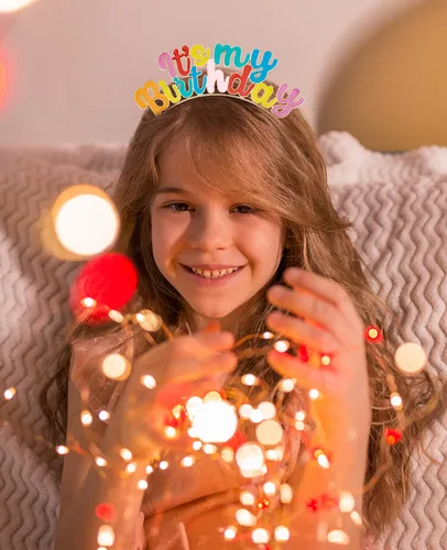 Vista 4 de Corona de cumpleaños para niñas, lindo juego de banda y tiara para mujer, decoración de diadema para regalos