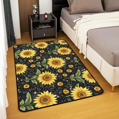 Vista 4 de Alfombra de área de girasol de 3 x 5 pies, alfombra de abeja para niños y niñas, alfombra decorativa floral amarilla, bonita alfombra decorativa