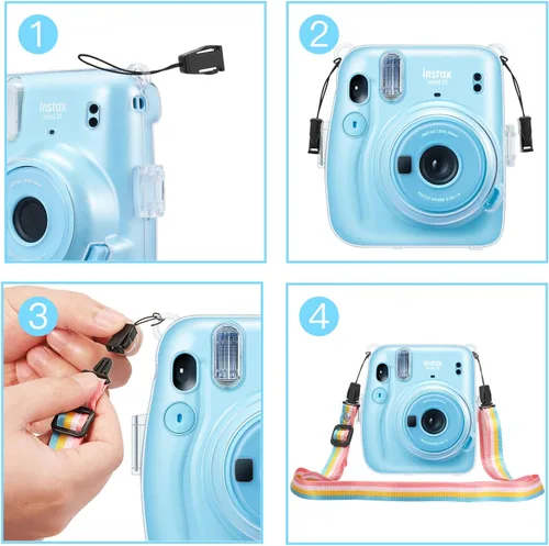 Vista 5 de Fintie Funda protectora transparente para cámara Fujifilm Instax Mini 11 de película instantánea - Carcasa rígida de cristal con correa de hombro