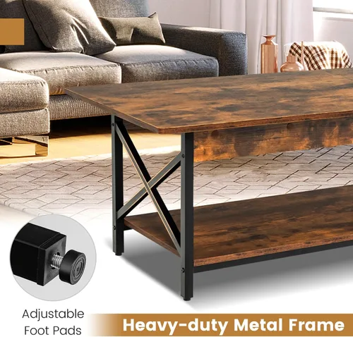 Vista 6 de Mesa auxiliar, mesa de cóctel rectangular de 44 pulgadas con estante de almacenamiento, mesa de acento industrial con marco de metal y almohadillas