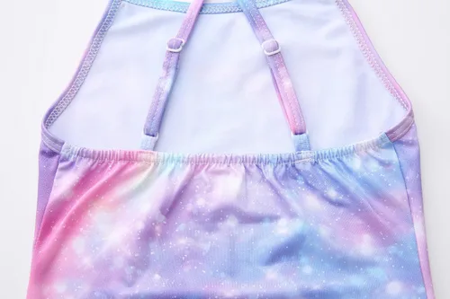 Vista 6 de iLover Traje de baño brillante de una pieza para niñas con espalda cruzada, traje de baño de playa con correa ajustable de 4 a 10 años