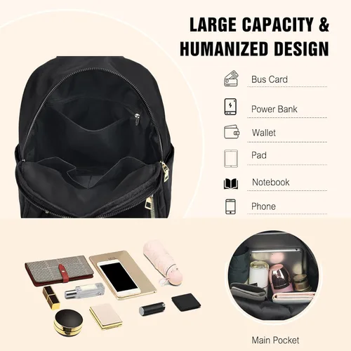 Vista 3 de FANDARE Mochila para mujer con dijes desmontables de piel sintética para laptop, Negro, Grande