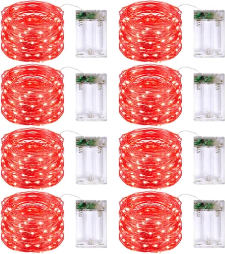 Vista 17 de JMEXSUSS 4 unidades de luces de hadas LED de 50 luces en púrpura y verde, luces de cadena de hadas operadas con batería, luces de 16 pies