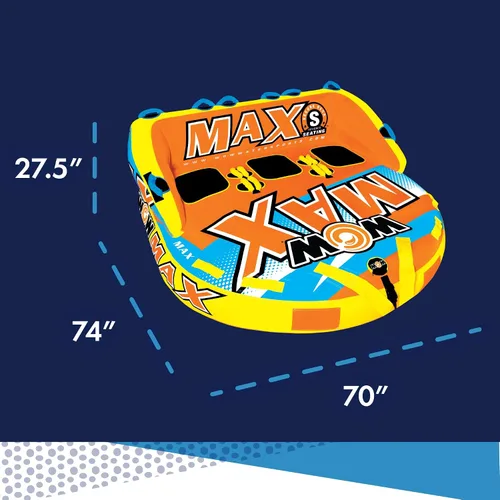 Vista 3 de WOW Sports - Tubo inflable de cubierta remolcable máximo - Accesorio de navegación - Se adapta a niños y adultos - hasta 3 pasajeros