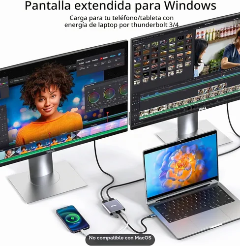 Vista 5 de Adaptador USB C a HDMI Dual 4K@60Hz, 4 en 1 USB C a HDMI Convertidor