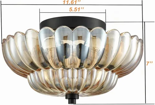 Vista 6 de HYDELITE Lámpara de techo moderna negra de montaje empotrado de 3 luces, cerca del techo, con pantalla de vidrio ámbar escamoteado para sala