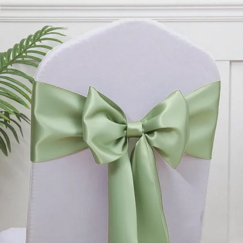 Vista 10 de Bandas de satén para sillas de color azul bebé, paquete de 50 lazos para sillas de color azul claro para boda, revelación de género, baby shower