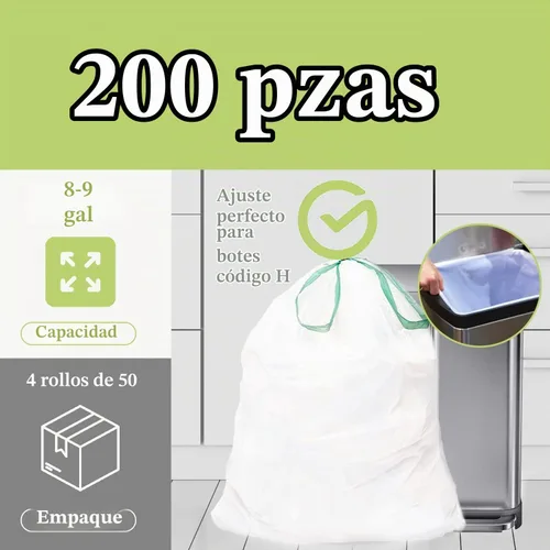 Vista 4 de Bolsas de basura compatibles con Simplehuman Code H, 200 unidades, ecológicas, con cordón blanco, fabricadas en los Estados Unidos con un 70%